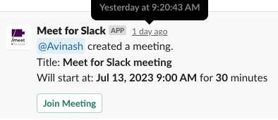 Instant Google Meet on Slack automatically blocks your calendar